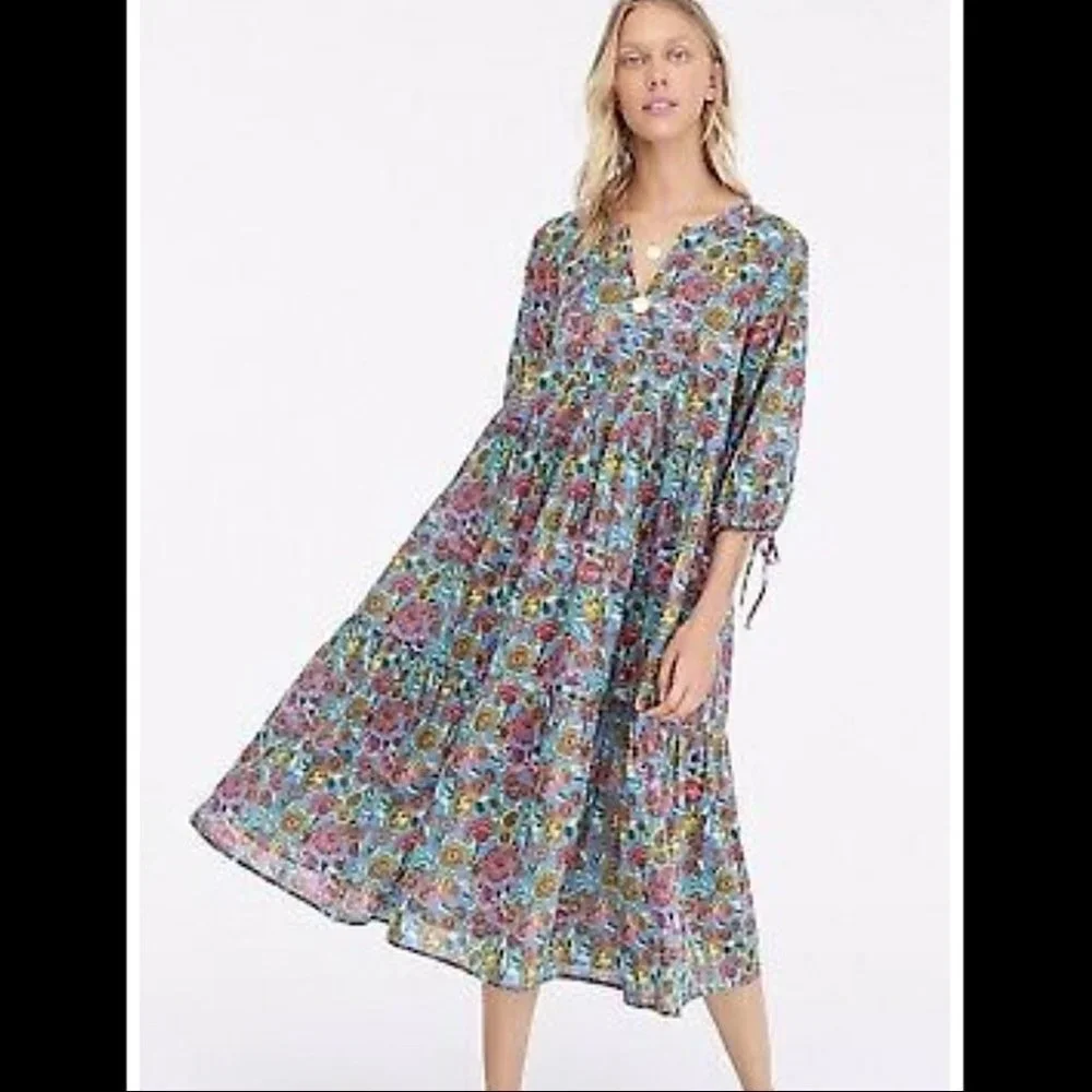 J.Crew Blue Multicolor Floral Tiered Maxi Dress Size Small - Picture 2 of 14